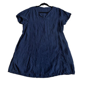 Match Point Dress Navy 100% linen M boho lagenlook Coastal USA Classic Beach